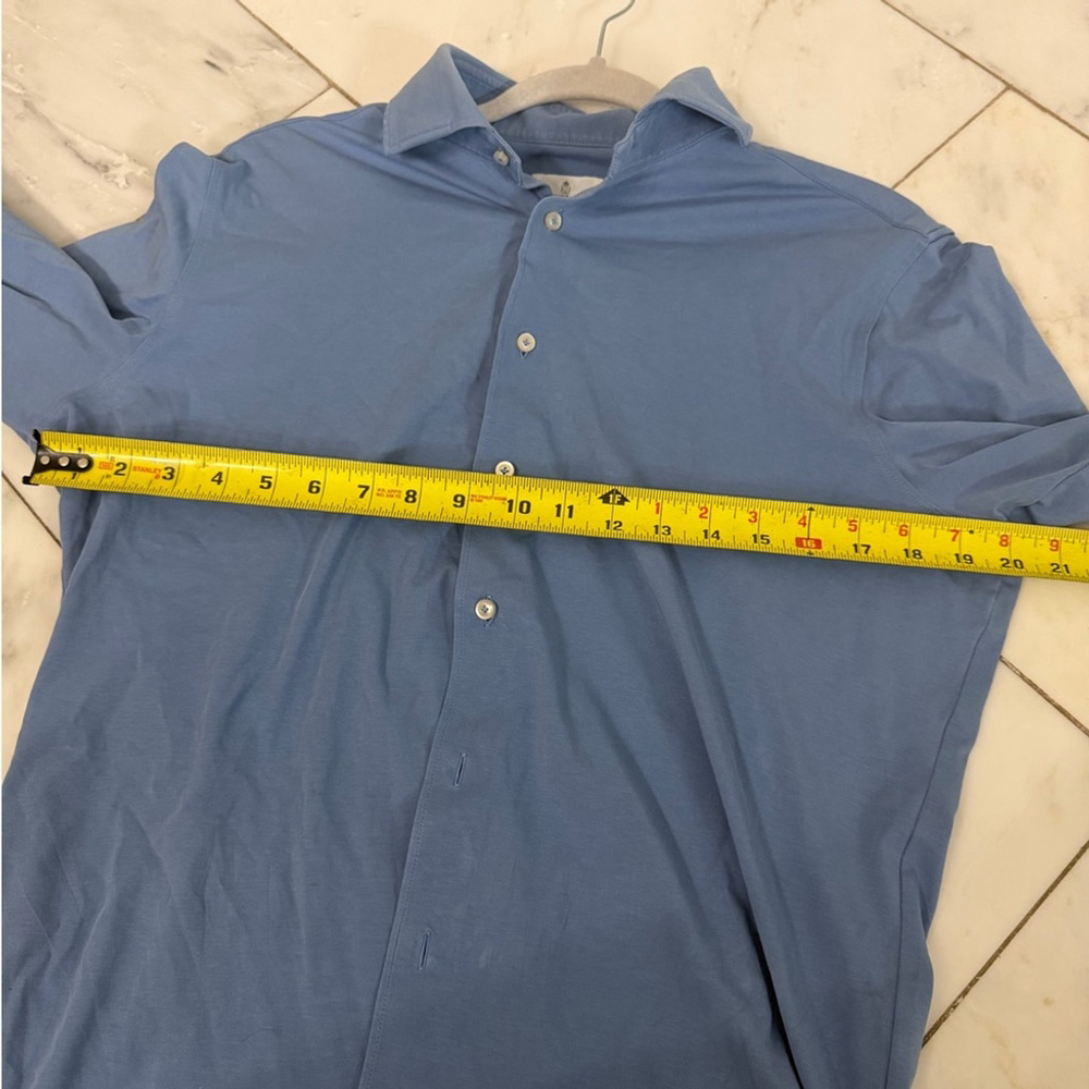 Emanuel Berg Men’s Medium 15 3/4 Light Blue Cotton Blend Stretch Button Up Shirt - Picture 5 of 7